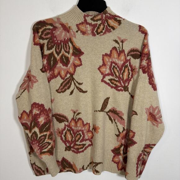 Lauren Conrad Sweater Plus Size 1x Floral Print Beige Mock Neck Fall Winter Warm - Picture 9 of 9